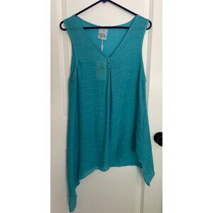Womens Linen Blend Sleeveless Asymmetrical Hem Tunic Top S/M Beach Vacation